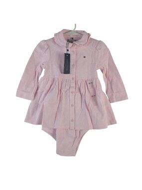 NEW Tommy Hilfiger Baby Girls Pink Long-Sleeve Dress Bodysuit 18M